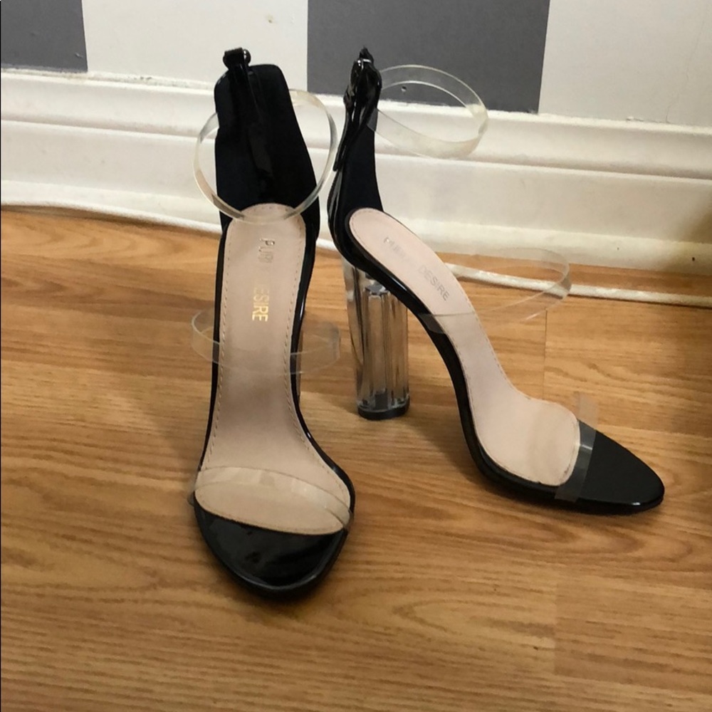 Clear/black heels, 6